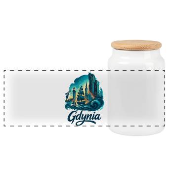 Gdynia Poland Polska White Port City Gift - Panoramic Cookie Jar with Wooden Lid - white - Front