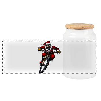 Christmas Downhill Biker - Panoramic Cookie Jar with Wooden Lid - white - Front