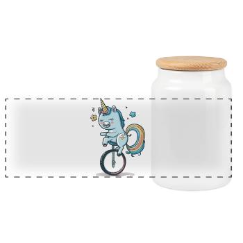 Unicorn on a unicycle – a colourful dream - Panoramic Cookie Jar with Wooden Lid - white - Front