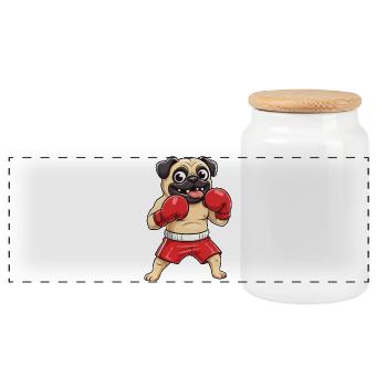 Pug Boxer Self Defense Martial Arts Schwarzgu - Panoramic Cookie Jar with Wooden Lid - white - Front