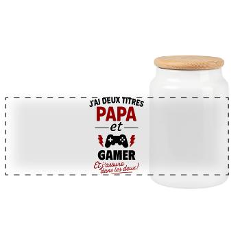 Papa Gamer Deux Titres Humour Geek Gaming - Boîte à biscuits avec couvercle en bois - blanc - Devant