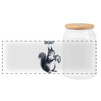 Bonjour Croissant Squirrel - Panoramic Cookie Jar with Wooden Lid - white - Front