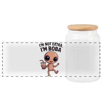 Boba Charm: Nicht Extra, Nur Lächeln - Panorama Keksdose mit Holzdeckel - Weiß - Vorne