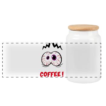 Ich brauche Kaffee! Lustiges Comic-Motiv - Panorama Keksdose mit Holzdeckel - Weiß - Vorne