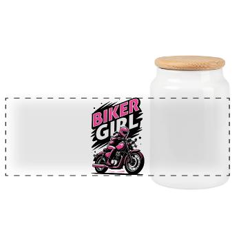 Biker Girl Motorcycle Queen - Panorama Keksdose mit Holzdeckel - Weiß - Vorne