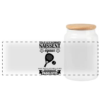 All men are born equal padelist padel player - Panoramic Cookie Jar with Wooden Lid - white - Front
