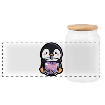 Kawaii Pinguin Bubble Tea Boba - Panorama Keksdose mit Holzdeckel - Weiß - Vorne