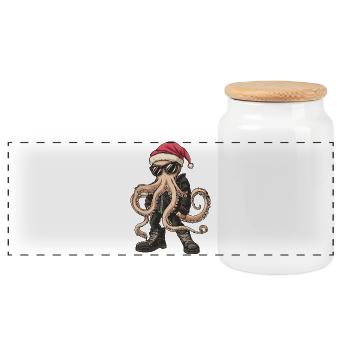Octopus Christmas Winter - Panoramic Cookie Jar with Wooden Lid - white - Front