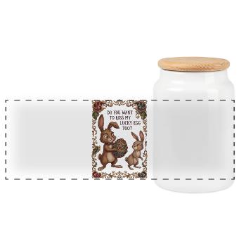 Art de l’œuf porte-bonheur - Boîte à biscuits avec couvercle en bois - blanc - Devant