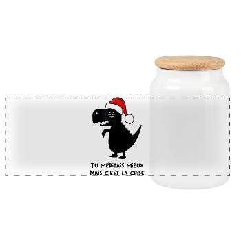 T-Rex-Weihnachten: Humorvolle Krise - Panorama Keksdose mit Holzdeckel - Weiß - Vorne