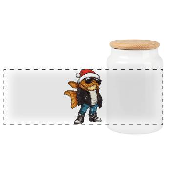 Goldfish Christmas Winter - Panoramic Cookie Jar with Wooden Lid - white - Front