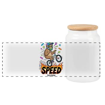 Speed Demon Faultier - Panorama Keksdose mit Holzdeckel - Weiß - Vorne