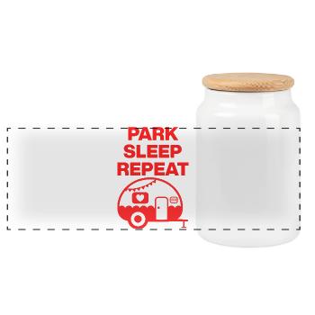 Park Sleep Repeat – Caravan Love, Camper, Van - Panorama Keksdose mit Holzdeckel - Weiß - Vorne