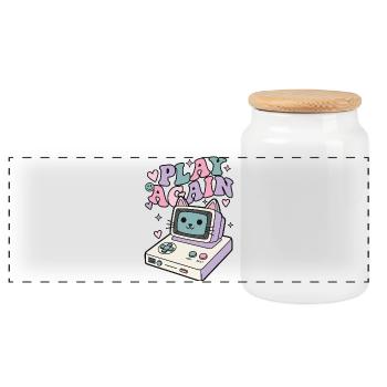 Play Again Katze Retro - Panorama Keksdose mit Holzdeckel - Weiß - Vorne