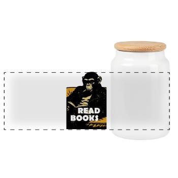 Le chimpanzé lit des livres - Boîte à biscuits avec couvercle en bois - blanc - Devant
