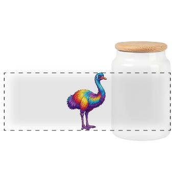 Colorful Emu Rainbow Pop Art Watercolor - Panoramic Cookie Jar with Wooden Lid - white - Front