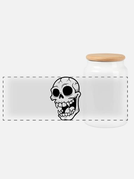 Mad Vampire Skull - Panoramic Cookie Jar with Wooden Lid - white