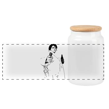 Obacht - Fille avec une arme - Boîte à biscuits avec couvercle en bois - blanc - Devant