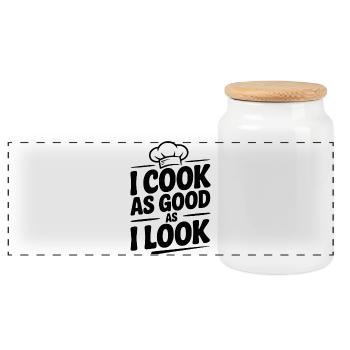 Je cuisine aussi bien que je suis en apparence - Boîte à biscuits avec couvercle en bois - blanc - Devant