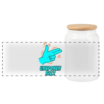 Unspoken Rizz Hand Sign - Panoramic Cookie Jar with Wooden Lid - white - Front