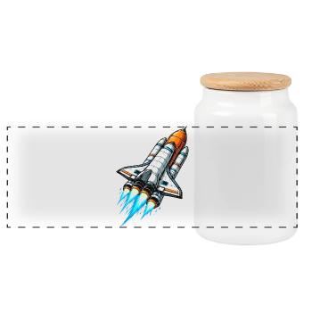 Vaisseau spatial fusée - Boîte à biscuits avec couvercle en bois - blanc - Devant