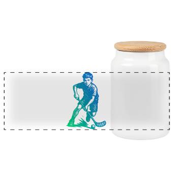 Ein Motiv nur für Unihockey - Panorama Keksdose mit Holzdeckel - Weiß - Vorne