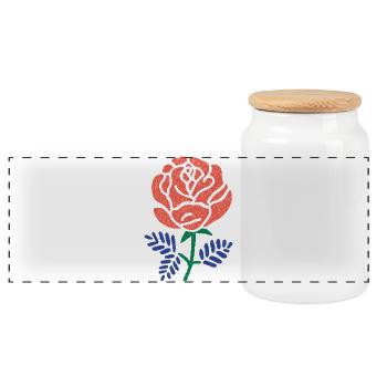 Rose corail aux feuilles bleu-vert - Boîte à biscuits avec couvercle en bois - blanc - Devant