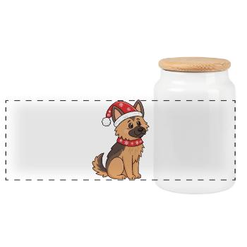 Chien des Fêtes au Chapeau Rouge - Boîte à biscuits avec couvercle en bois - blanc - Devant