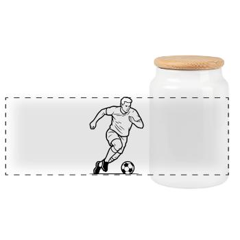Soccer Player Shot Goal Scorer Vector - Panoramic Cookie Jar with Wooden Lid - white - Front