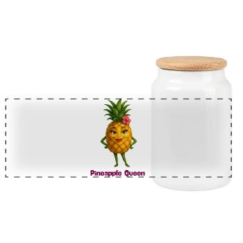 Figurine tropicale de la Reine de l’Ananas - Boîte à biscuits avec couvercle en bois - blanc - Devant