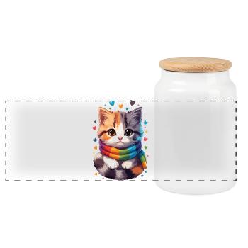 Chaton arc-en-ciel écharpe - Boîte à biscuits avec couvercle en bois - blanc - Devant