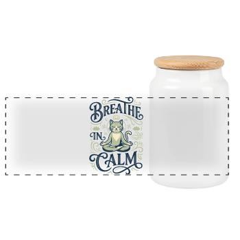 Meditating cat at rest - Panoramic Cookie Jar with Wooden Lid - white - Front