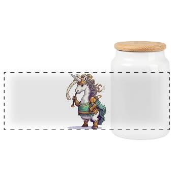 Unicorn Warrior Bagpipes - Panoramic Cookie Jar with Wooden Lid - white - Front