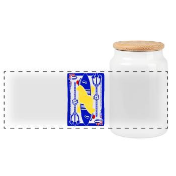 King of the Seas Captain Sardine Blue Red Yellow - Panoramic Cookie Jar with Wooden Lid - white - Front