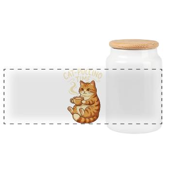 Cat Puccino Time Cat Coffee - Panoramic Cookie Jar with Wooden Lid - white - Front