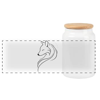 Silent Wolf Under Golden Moon in Flowing Lines Art - Panorama Keksdose mit Holzdeckel - Weiß - Vorne