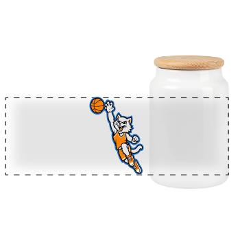 Wildcat Basketball Slam Dunk Mascot - Panoramic Cookie Jar with Wooden Lid - white - Front