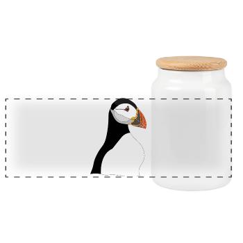 Puffin Head Print - Panoramic Cookie Jar with Wooden Lid - white - Front