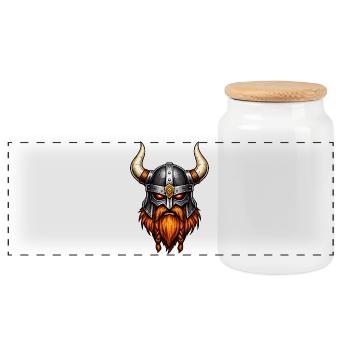 Viking Warrior Helmet - Panoramic Cookie Jar with Wooden Lid - white - Front
