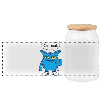 Chill mal - Zooki Monster lustiger Spruch - Panorama Keksdose mit Holzdeckel - Weiß - Vorne