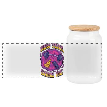 New Year, the same I - Panoramic Cookie Jar with Wooden Lid - white - Front