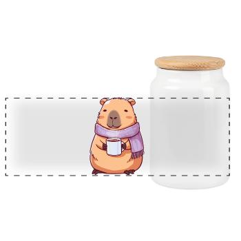 Gemütliche niedliche Kapybara – Kawaii-Tier - Panorama Keksdose mit Holzdeckel - Weiß - Vorne