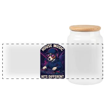 Jack Russell Terrier DJ Turntables House Gift - Panoramic Cookie Jar with Wooden Lid - white - Front