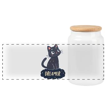 Dreamy Cat Starry Night - Panoramic Cookie Jar with Wooden Lid - white - Front