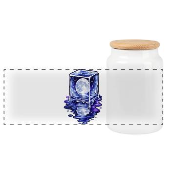 Moonlit Cube Melting - Panoramic Cookie Jar with Wooden Lid - white - Front