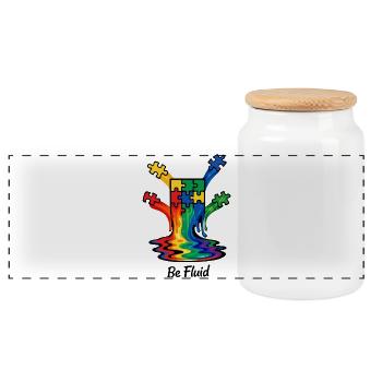 Autism Puzzle Rainbow Melting Illustration - Panoramic Cookie Jar with Wooden Lid - white - Front