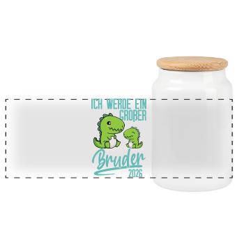 I'm going to be a big brother dino 2026 baby - Panoramic Cookie Jar with Wooden Lid - white - Front
