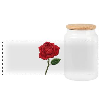 Rose in embroidered look (printed) - Panoramic Cookie Jar with Wooden Lid - white - Front