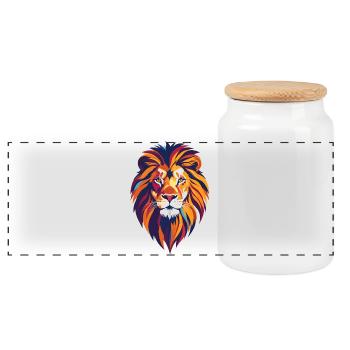 Colorful lion head abstract colorful lion art - Panoramic Cookie Jar with Wooden Lid - white - Front