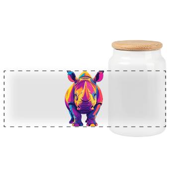 Farbenfroher Rhino Pop Art buntes Nashorn Motiv - Panorama Keksdose mit Holzdeckel - Weiß - Vorne